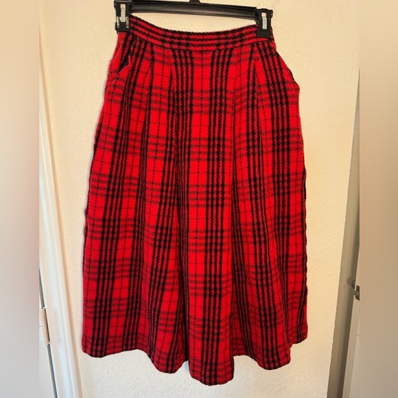 Dior Dresses & Skirts - CHRISTIAN DIOR Separates Vintage Pure Wool Red Plaid Midi Skirt Womens 6 Pleated